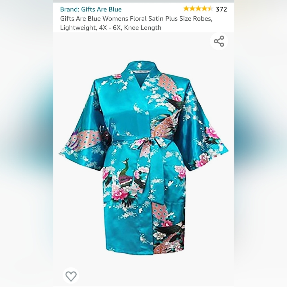 Blue Womens Floral Satin Plus Size Robe